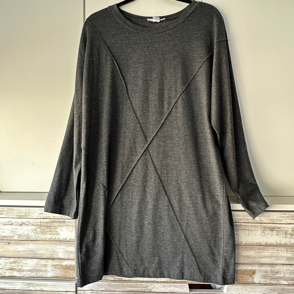 🩶 Love Riche Gray Oversized Tunic Dress Medium Geometric Seam Detail